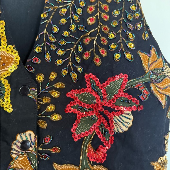 Raja Collection Handmade Vintage Embroidered Floral Vest with Sequins SzS - Picture 11 of 14